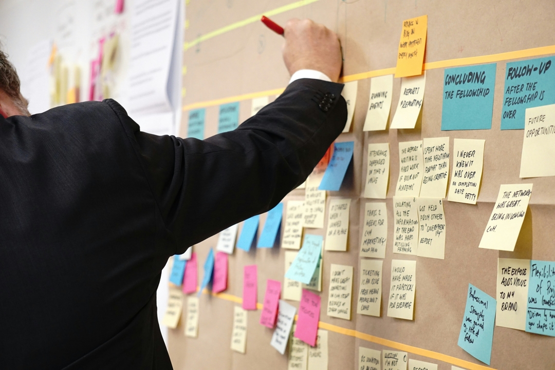 sticker tags on brown board